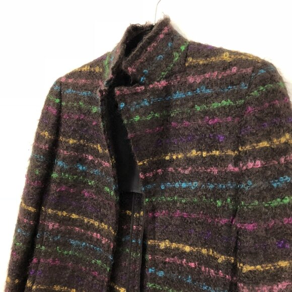 Akris Mohair Striped Blazer Brown Boucle Jacket US 10 Wool Blend Open Front - Picture 8 of 14